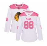 Women's Adidas Chicago Blackhawks #88 Patrick Kane Authentic White Pink Fashion NHL Jersey