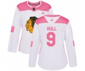 Women's Adidas Chicago Blackhawks #9 Bobby Hull Authentic White Pink Fashion NHL Jersey