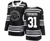 Women's Chicago Blackhawks #31 Anton Forsberg Black 2019 Winter Classic Fanatics Branded Breakaway NHL Jersey