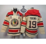 NHL Chicago Blackhawks #19 Jonathan Toews Cream Sawyer Hooded Sweatshirt 2015 Stanley Cup Stitched Jerseys