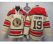 NHL Chicago Blackhawks #19 Jonathan Toews Cream Sawyer Hooded Sweatshirt 2015 Stanley Cup Stitched Jerseys