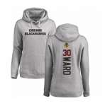 NHL Women Adidas Chicago Blackhawks #30 Cam Ward Ash Backer Pullover Hoodie