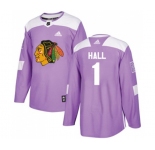 Youth Adidas Chicago Blackhawks #1 Glenn Hall Authentic Purple Fights Cancer Practice NHL Jersey