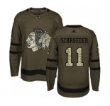 Youth Adidas Chicago Blackhawks #11 Jordan Schroeder Authentic Green Salute to Service NHL Jersey