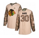 Youth Adidas Chicago Blackhawks #30 Cam Ward Authentic Camo Veterans Day Practice NHL Jersey