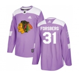 Youth Adidas Chicago Blackhawks #31 Anton Forsberg Authentic Purple Fights Cancer Practice NHL Jersey