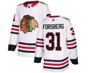Youth Adidas Chicago Blackhawks #31 Anton Forsberg Authentic White Away NHL Jersey