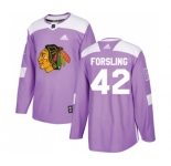 Youth Adidas Chicago Blackhawks #42 Gustav Forsling Authentic Purple Fights Cancer Practice NHL Jersey