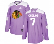 Youth Adidas Chicago Blackhawks #7 Chris Chelios Authentic Purple Fights Cancer Practice NHL Jersey