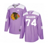 Youth Adidas Chicago Blackhawks #74 Nicolas Beaudin Authentic Purple Fights Cancer Practice NHL Jersey