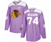 Youth Adidas Chicago Blackhawks #74 Nicolas Beaudin Authentic Purple Fights Cancer Practice NHL Jersey
