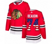 Youth Adidas Chicago Blackhawks #74 Nicolas Beaudin Authentic Red USA Flag Fashion NHL Jersey