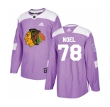 Youth Adidas Chicago Blackhawks #78 Nathan Noel Authentic Purple Fights Cancer Practice NHL Jersey