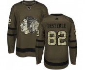 Youth Adidas Chicago Blackhawks #82 Jordan Oesterle Authentic Green Salute to Service NHL Jersey