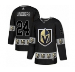 Men's Adidas Vegas Golden Knights #24 Oscar Lindberg Authentic Black Team Logo Fashion NHL Jersey