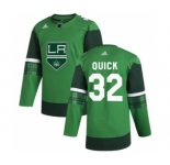 Men's Los Angeles Kings #32 Jonathan Quick 2020 St. Patrick's Day Stitched Hockey Jersey Green