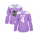 Women Adidas Los Angeles Kings #4 Rob Blake Purple Authentic Fights Cancer Stitched NHL Jersey