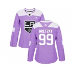 Women Adidas Los Angeles Kings #99 Wayne Gretzky Purple Authentic Fights Cancer Stitched NHL Jersey