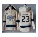 Men's Los Angeles Kings #23 Dustin Brown Cream Sawyer Hooded Sweatshirt Stitched NHL Jersey