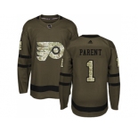 Adidas Philadelphia Flyers #1 Bernie Parent Green Salute to Service Stitched NHL Jersey