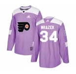 Adidas Philadelphia Flyers #34 Petr Mrazek Authentic Purple Fights Cancer Practice NHL Jersey