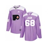 Men Adidas Philadelphia Flyers #68 Jaromir Jagr Purple Authentic Fights Cancer Stitched NHL Jersey