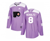 Men Adidas Philadelphia Flyers #8 Dave Schultz Purple Authentic Fights Cancer Stitched NHL Jersey