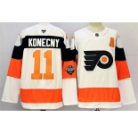 Men's Philadelphia Flyers #11 Travis Konecny White 2024-25 With A Patch Stitched Jersey