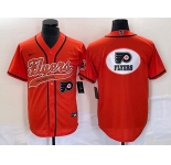 Men's Philadelphia Flyers Orange Team Big Logo Cool Base Stitched Baseball Jersey