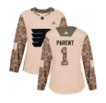 Women Adidas Philadelphia Flyers #1 Bernie Parent Authentic Camo Veterans Day Practice NHL Jersey