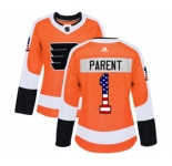 Women Adidas Philadelphia Flyers #1 Bernie Parent Authentic Orange USA Flag Fashion NHL Jersey