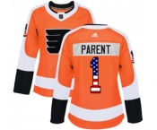 Women Adidas Philadelphia Flyers #1 Bernie Parent Authentic Orange USA Flag Fashion NHL Jersey