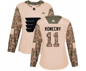 Women Adidas Philadelphia Flyers #11 Travis Konecny Authentic Camo Veterans Day Practice NHL Jersey