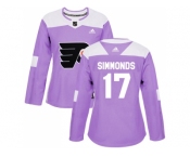Women Adidas Philadelphia Flyers #17 Wayne Simmonds Purple Authentic Fights Cancer Stitched NHL Jersey