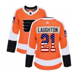 Women Adidas Philadelphia Flyers #21 Scott Laughton Authentic Orange USA Flag Fashion NHL Jersey