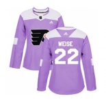 Women Adidas Philadelphia Flyers #22 Dale Weise Authentic Purple Fights Cancer Practice NHL Jersey