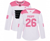 Women Adidas Philadelphia Flyers #26 Brian Propp Authentic White Pink Fashion NHL Jersey