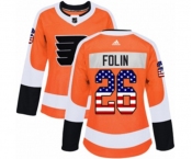 Women Adidas Philadelphia Flyers #26 Christian Folin Authentic Orange USA Flag Fashion NHL Jersey