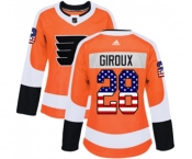 Women Adidas Philadelphia Flyers #28 Claude Giroux Authentic Orange USA Flag Fashion NHL Jersey
