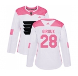 Women Adidas Philadelphia Flyers #28 Claude Giroux Authentic White Pink Fashion NHL Jersey