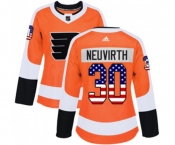 Women Adidas Philadelphia Flyers #30 Michal Neuvirth Authentic Orange USA Flag Fashion NHL Jersey