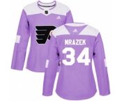 Women Adidas Philadelphia Flyers #34 Petr Mrazek Authentic Purple Fights Cancer Practice NHL Jersey