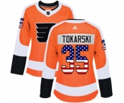 Women Adidas Philadelphia Flyers #35 Dustin Tokarski Authentic Orange USA Flag Fashion NHL Jersey