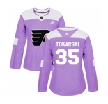Women Adidas Philadelphia Flyers #35 Dustin Tokarski Authentic Purple Fights Cancer Practice NHL Jersey