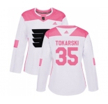 Women Adidas Philadelphia Flyers #35 Dustin Tokarski Authentic White Pink Fashion NHL Jersey