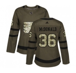 Women Adidas Philadelphia Flyers #36 Colin McDonald Authentic Green Salute to Service NHL Jersey