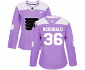 Women Adidas Philadelphia Flyers #36 Colin McDonald Authentic Purple Fights Cancer Practice NHL Jersey