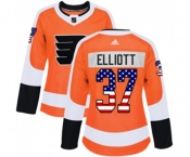 Women Adidas Philadelphia Flyers #37 Brian Elliott Authentic Orange USA Flag Fashion NHL Jersey