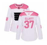 Women Adidas Philadelphia Flyers #37 Brian Elliott Authentic White Pink Fashion NHL Jersey