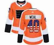 Women Adidas Philadelphia Flyers #40 Jordan Weal Authentic Orange USA Flag Fashion NHL Jersey